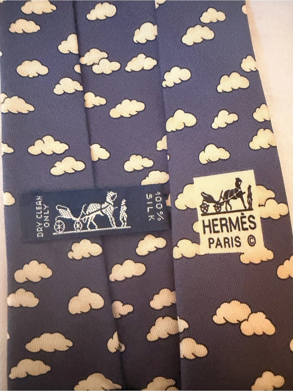 Hermes Navy Cloud Pattern Tie